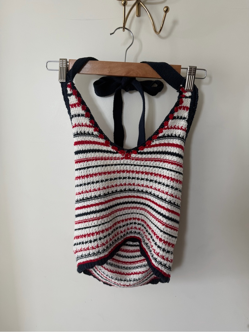 New Striped Knit Halter Tank Top - Navy, White & Red
